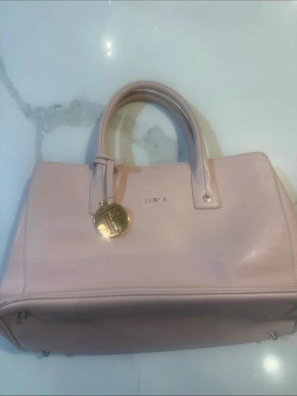 Furla Blush Pink Leather Satchel with Gold Charm